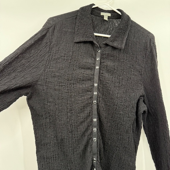 J Jill Top Women Large Black Long Sleeve Snap Button Up Crinkle Lightweight - Picture 3 of 11